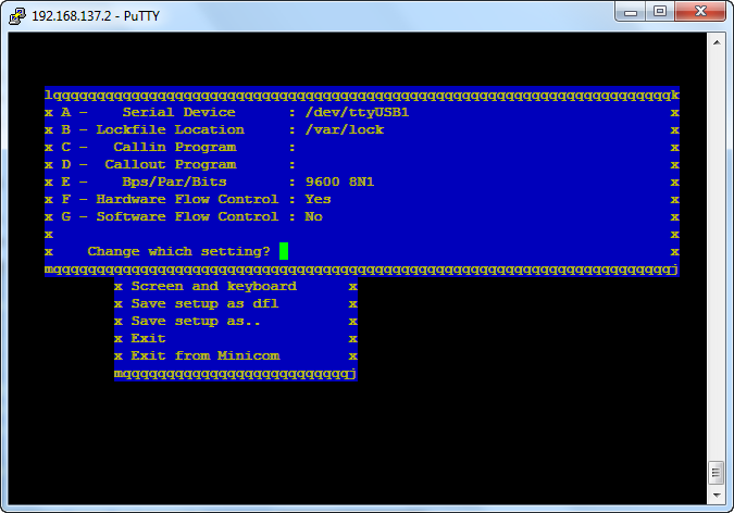 minicom serial port command line